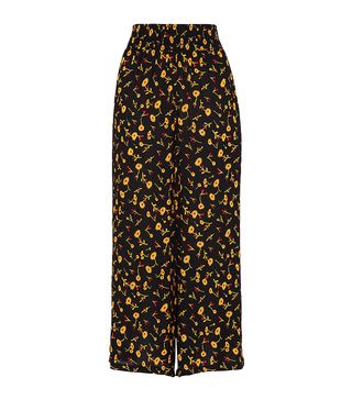 Whistles + Aster Floral Print Wide Leg Trousers, Black/Multi
