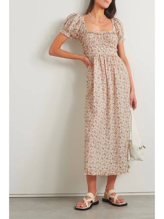 Dôen + + Net Sustain Gia Ruffled Floral-Print Organic Cotton-Blend Voile Midi Dress