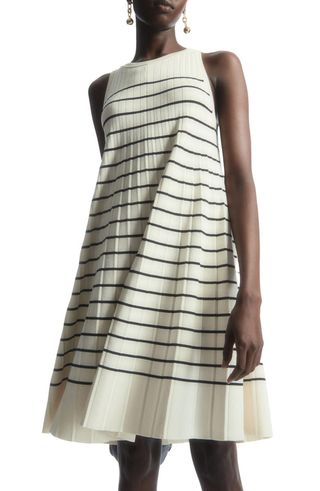 COS + Stripe Pleated Knit A-Line Dress
