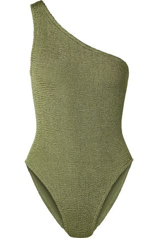 Hunza G + Nancy One-Shoulder Seersucker Swimsuit