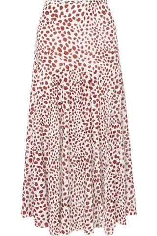 Rixo + Claire Pleated Printed Cotton-Dlend Midi Dkirt