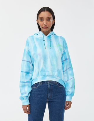 Collina Estrada + Round Hem Hoodie in Turquoise