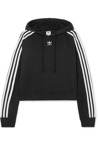 Adidas + Cropped Striped Cotton-Jersey Hoodie