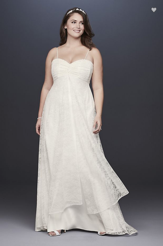 David's Bridal + Wedding Dress With Lace Overlay