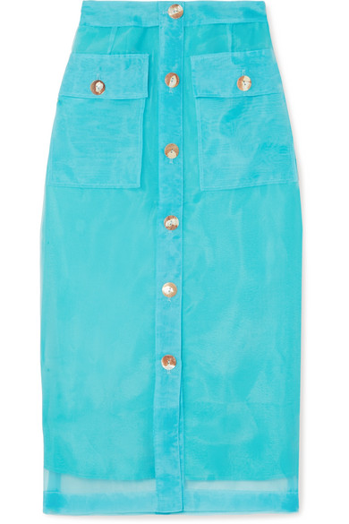 Rejina Pyo + Lily Button-Detailed Organza Midi Skirt