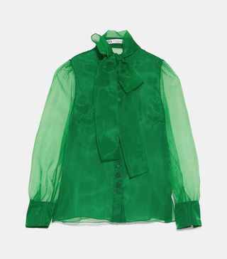 Zara + Organza Green Blouse