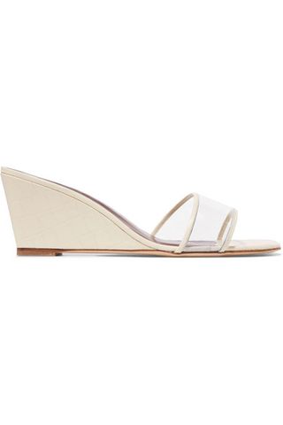 Staud + Billie Croc-Effect Leather and PVC Wedge Sandals in Cream