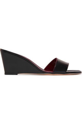 Staud + Billie Leather Wedge Sandals in Black Leather