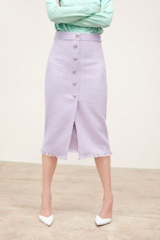 Zara + Tweed Skirt with Gemstone Buttons