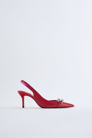 Zara + Jewel Leather Slingback Heels