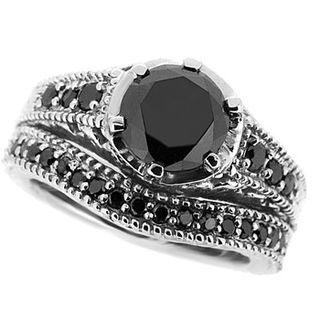 Jewelry Point + Black Diamond Bridal Matching Engagement Ring Set