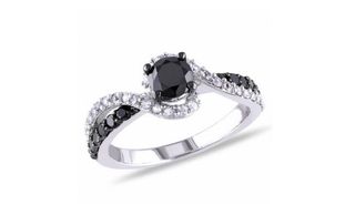 Zales + Enhanced Black Diamond and Lab-Created White Sapphire Swirl Ring in Sterling Silver