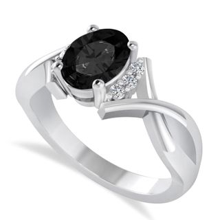 Allurez + Oval Cut Black & White Diamond Engagement with Split Shank 14K White Gold