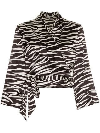 Ganni + Ganni Blakely Zebra Print Silk Wrap Top