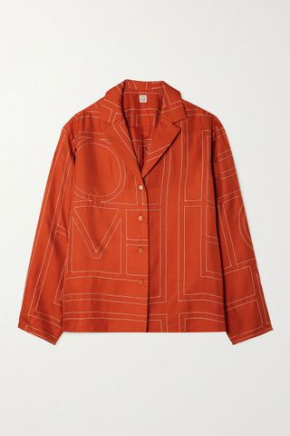 Totême + Embroidered Silk-Twill Shirt