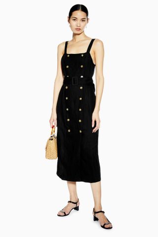 Topshop + Belted Pinafore Dress With Linen