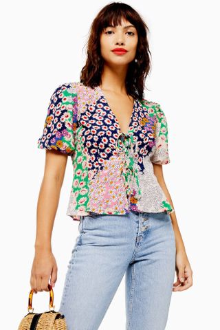 Topshop + Mixed Floral Double Tie Top