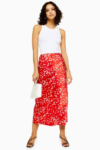 Topshop + Red Dalmatian Bias Skirt