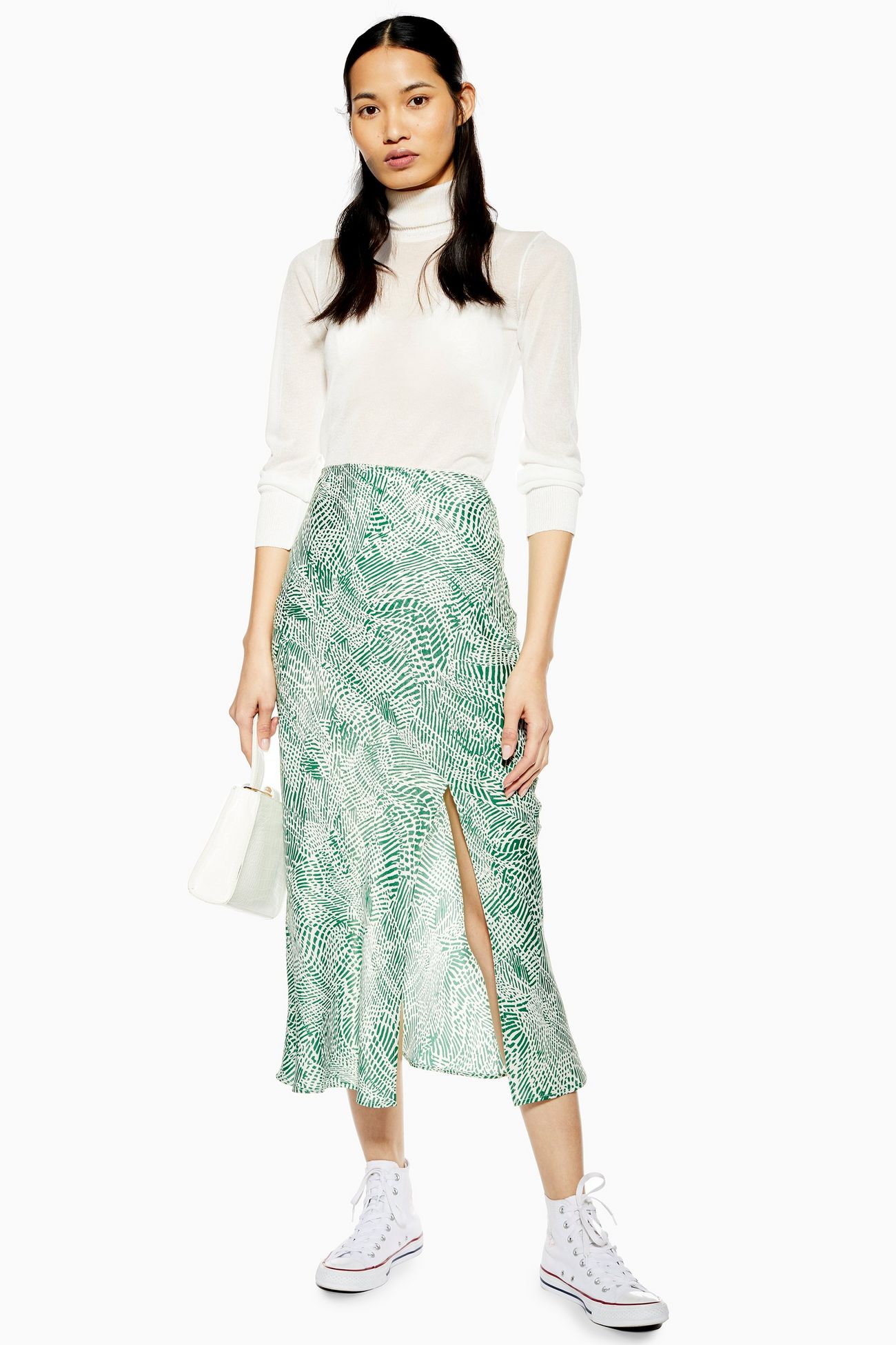 Topshop + Green Wavy Animal Satin Bias Skirt
