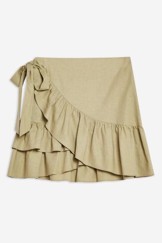 Topshop + Sage Linen rich Wrap Mini Skirt