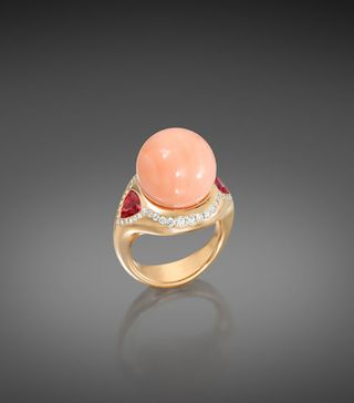 Assael + Angel Skin Coral, Red Spinel And Diamond Cocktail Ring