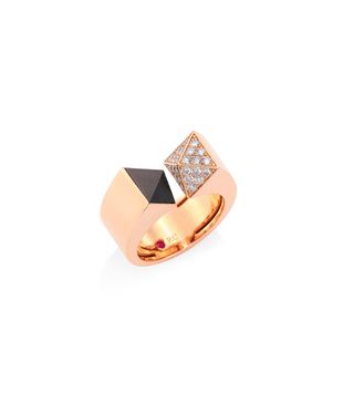 Roberto Coin + Sauvage Privé Pyramid Pave Diamond, Black Jade & 18K Rose Gold Ring