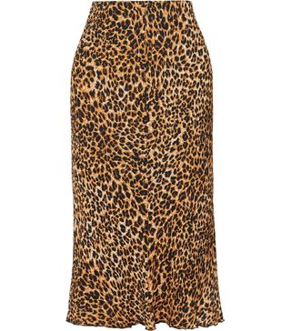 Nanushka + Zarina Leopard-Print Stretch Plissé-Jersey Midi Skirt