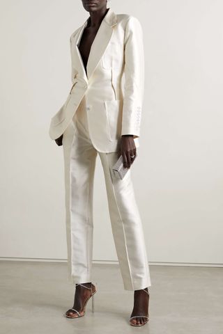 Christopher John Rogers + Cotton and Silk-Blend Satin Straight-Leg Pants