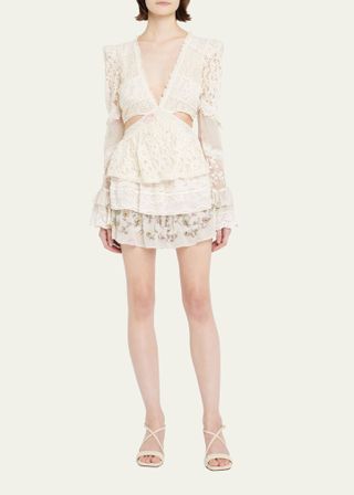 LoveShackFancy + Karine Tiered Lace Mini Dress