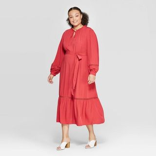 Who What Wear + V-Neck Full Sleeve Trim Maxi Dress