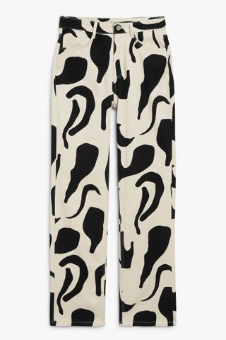 Monki + Denim Style Trousers With Black Pattern