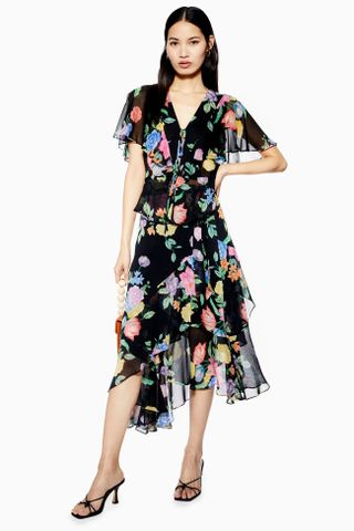 Topshop + Floral Ruffle Top and Midi Skirt Set
