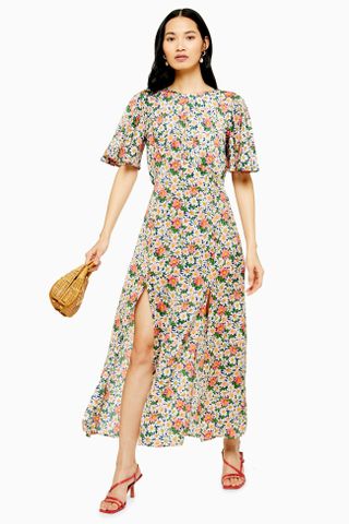 Topshop + Austin Floral Daisy Print Angel Sleeve Midi Dress
