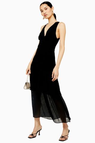Topshop + Black Pleat Tiered Midaxi Dress
