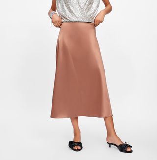 Zara + Satin Skirt With Lace Trim