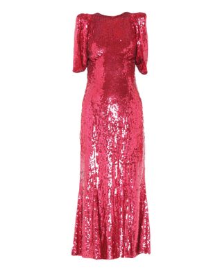 Attico + Red Sequinned Tulle Midi Dress