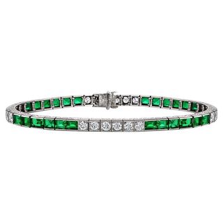 Marcus & Co. + Art Deco Emerald Diamond Platinum Line Bracelet