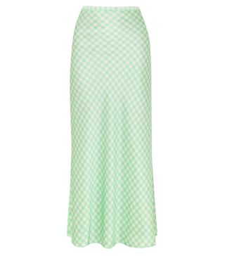 Bernadette + Florence Gingham Silk-Satin Midi Skirt