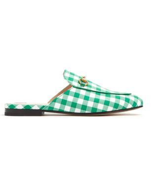 Gucci + Princetown Gingham Backless Loafers
