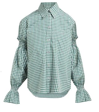 Burberry + Puff-Sleeve Oversized Gingham Cotton Shirt