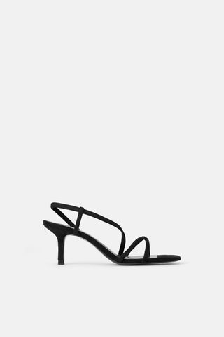 Zara + Mmid-Height Heeled Elastic Strap Sandals