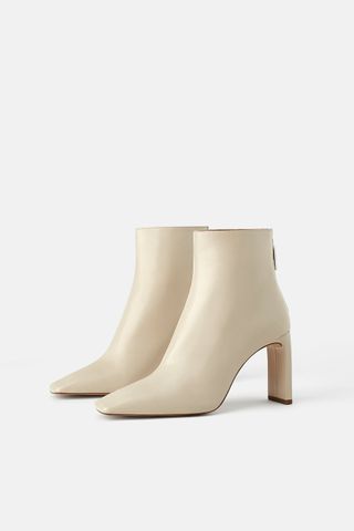 Zara + Wide Heeled Leather Ankle Boots