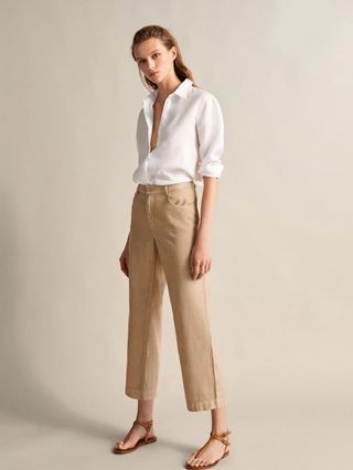Massimo Dutti + Straight Fit Linen and Cotton Trousers