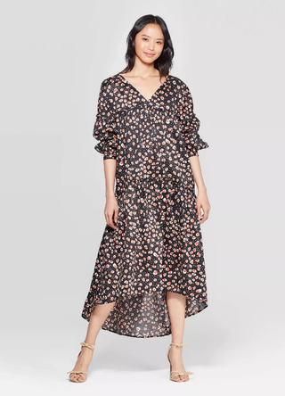 Who What Wear + Leopard Print 3/4 Sleeve V-Neck Tiered Tent Dress