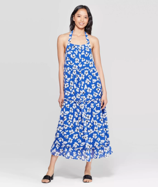 Who What Wear + Floral Print Off the Shoulder Sleeveless Tiered Halter Maxi Dress