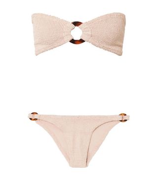 Hunza G + Gloria Embellished Seersucker Bandeau Bikini