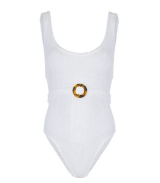 Hunza G + Solitaire Belted Ribbed Seersucker Swimsuit