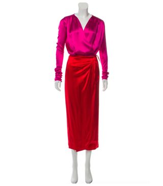 The Attico + Satin Colorblock Maxi Wrap Dress