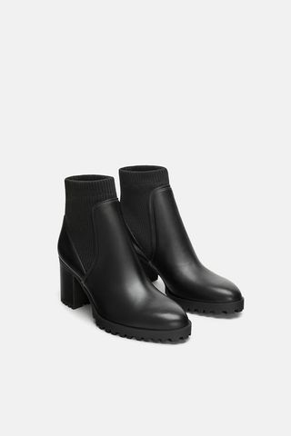 Zara + Sock Style Heeled Ankle Boots
