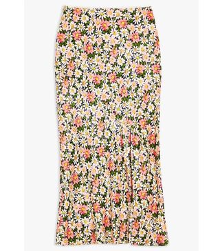 Topshop + Daisy Floral Satin Bias Midi Skirt